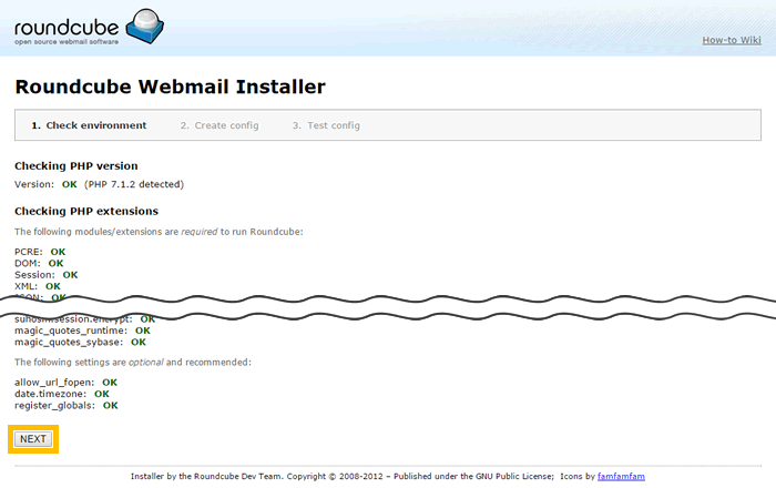 「Check environment」画面